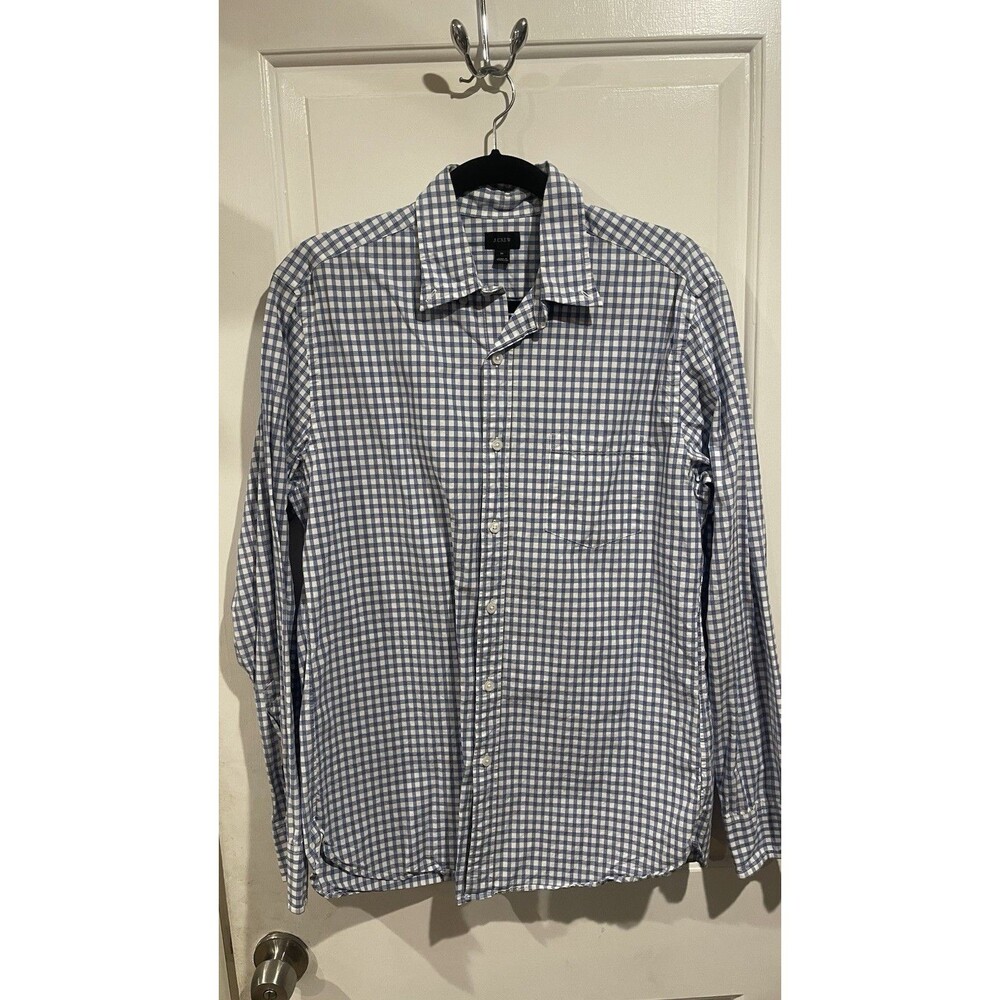 J Crew Shirt Medium Slim Fit Blue Check Long Sleeve Button Down Cotton Pocket